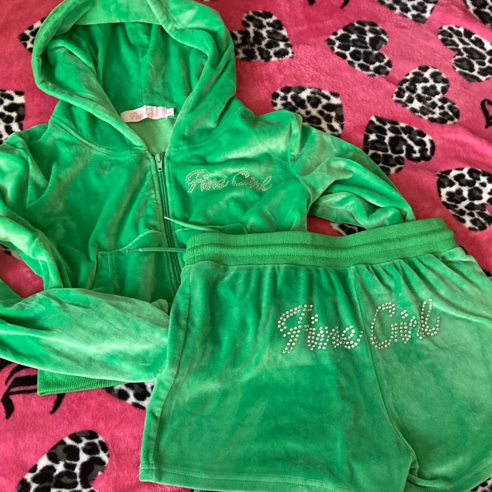 Fine Girl Green Velour Tracksuit